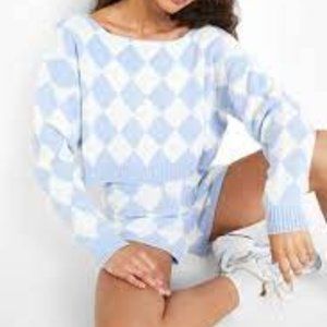 Brand New Blue & White Argyle Sweater Shorts Set